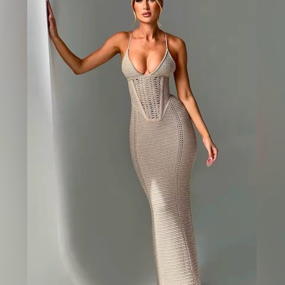 New Arrivals! Beige Crochet Maxi Dress